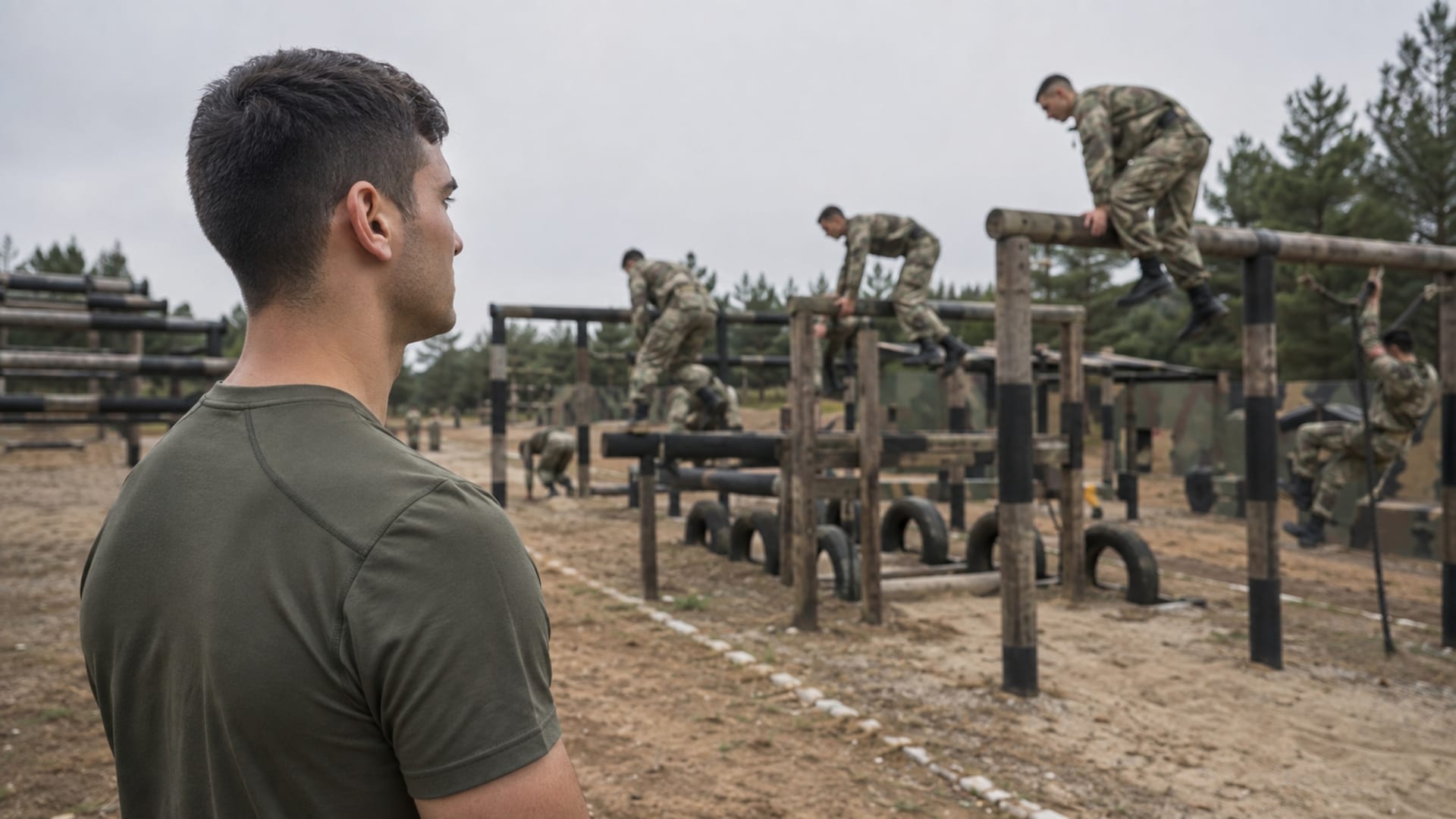 Türk askerlerinin komando eğitiminde engel parkurundan geçtiği askerî eğitim alanı