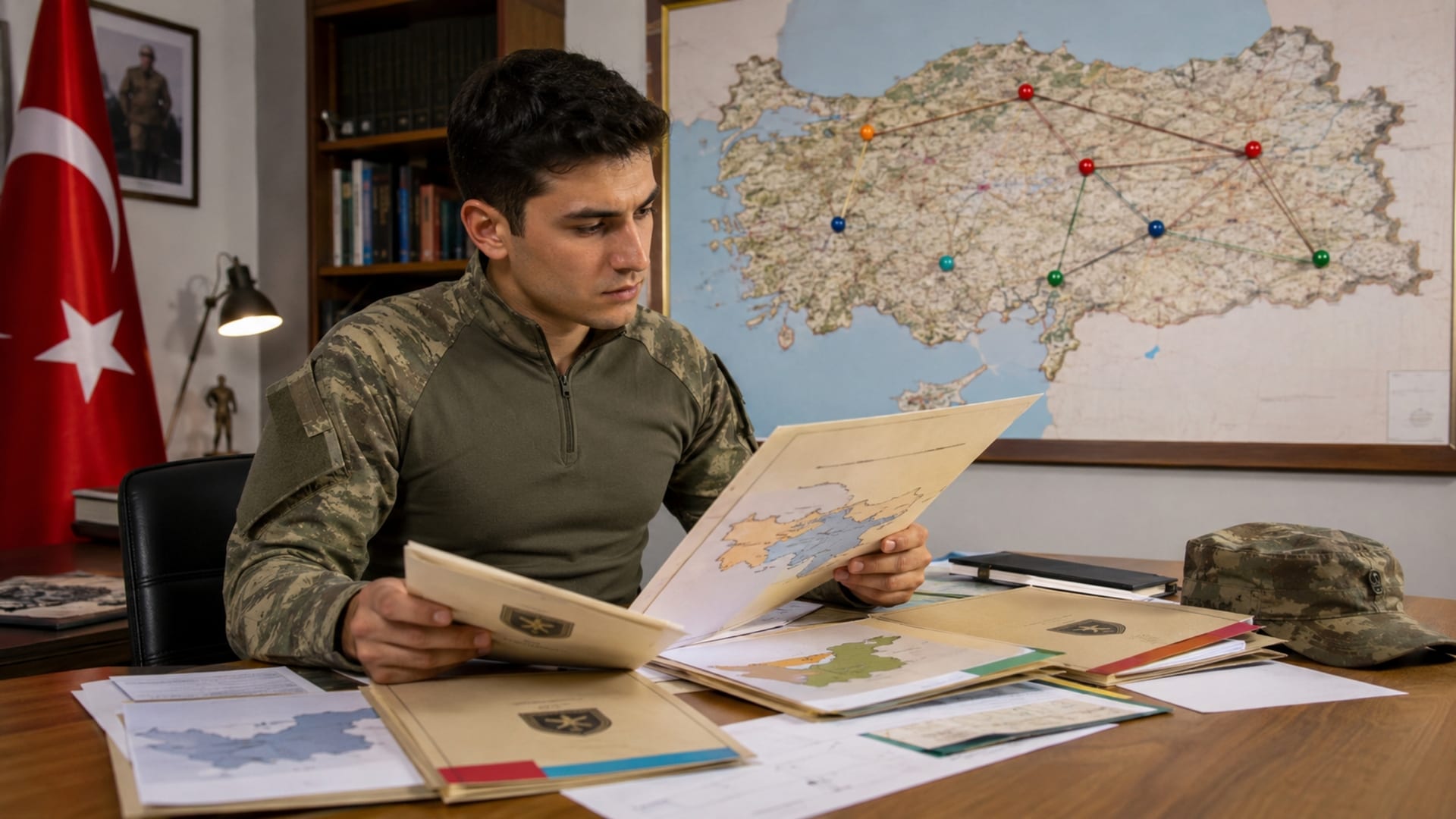 Türkiye haritası üzerinden farklı askerî eğitim merkezlerini ve sınıf dağılımını inceleyen Türk asker