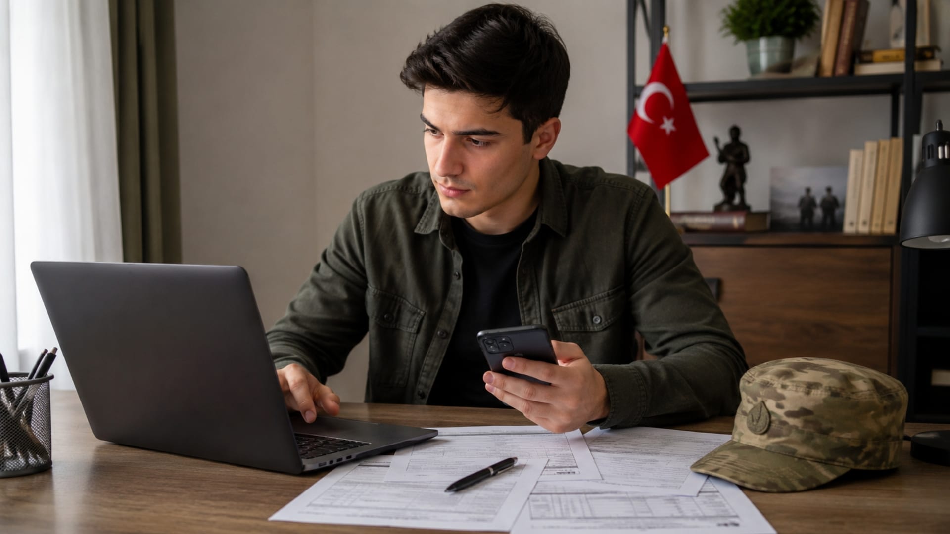 Askerlik celp ve dönem tercihlerini bilgisayar ve telefon üzerinden kontrol eden Türk yükümlü