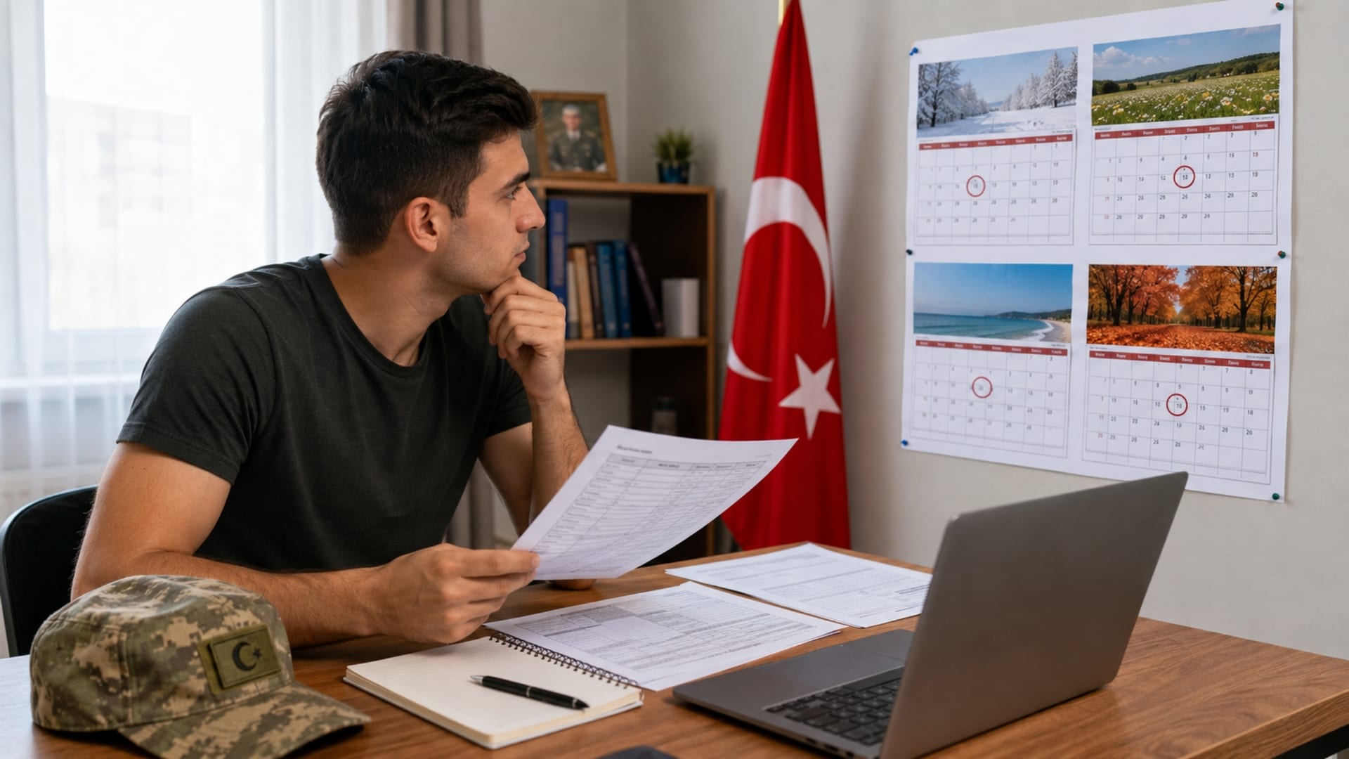 Şubat, Mayıs, Ağustos ve Kasım celp dönemlerini takvim üzerinden karşılaştıran Türk asker adayı