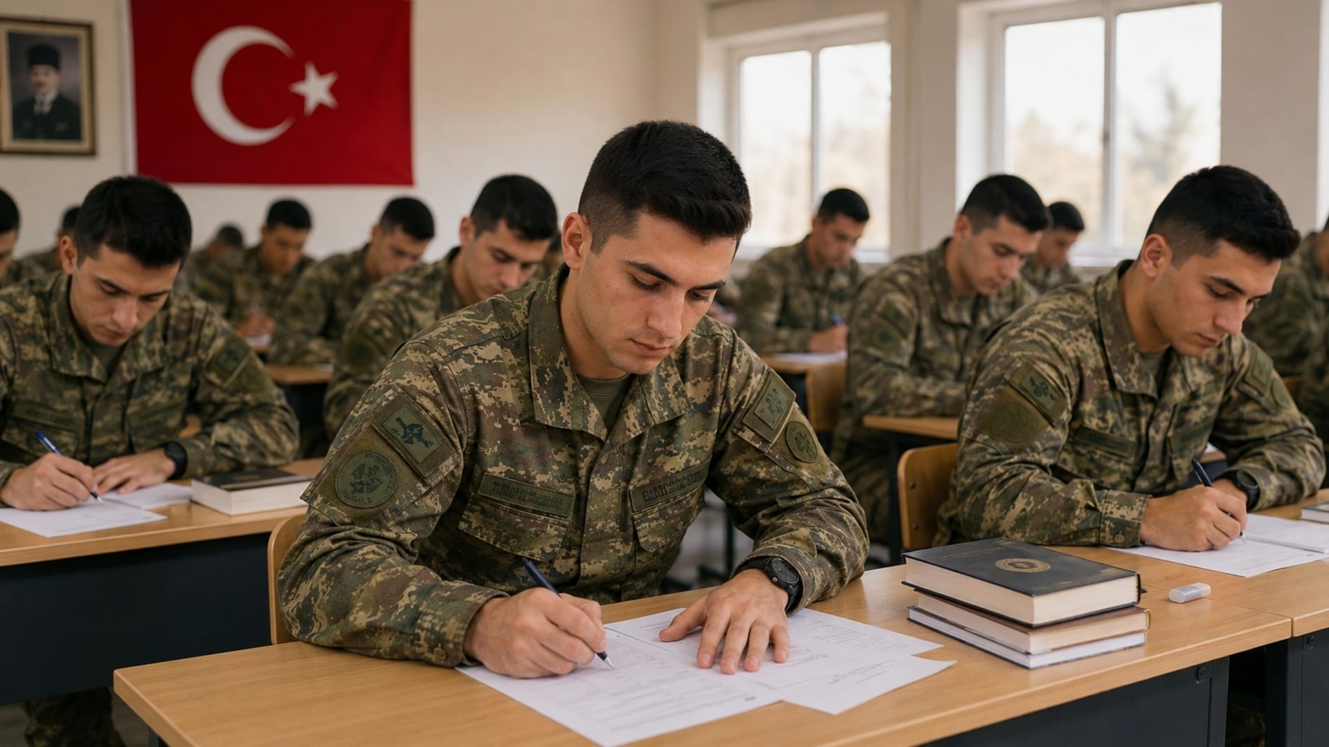 Eğitim sınıfında sınava odaklanan yedek subay ve yedek astsubay adayları