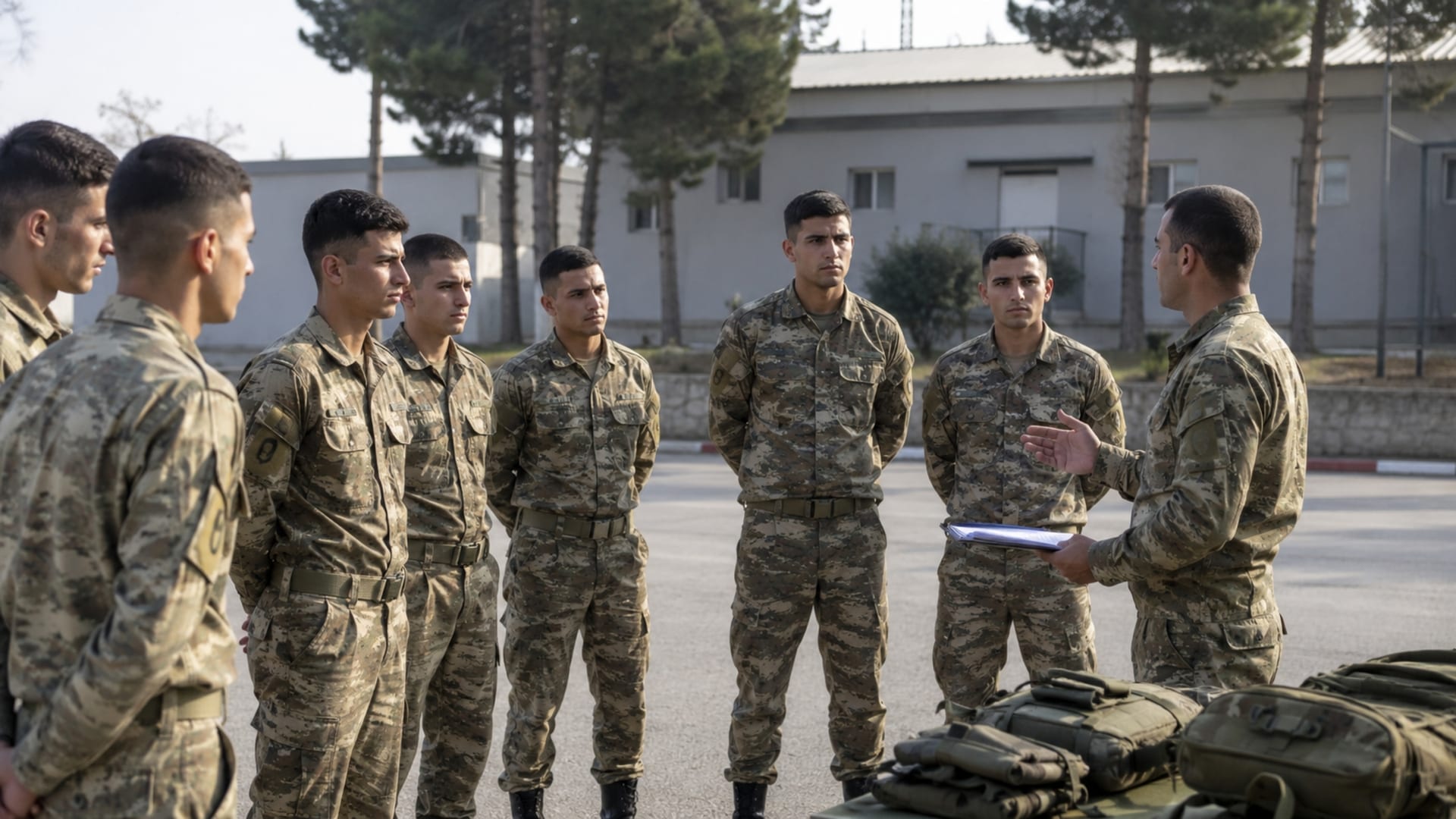 Birliğe katılışın ilk günlerinde eğitim programı hakkında brifing alan Türk asker adayları