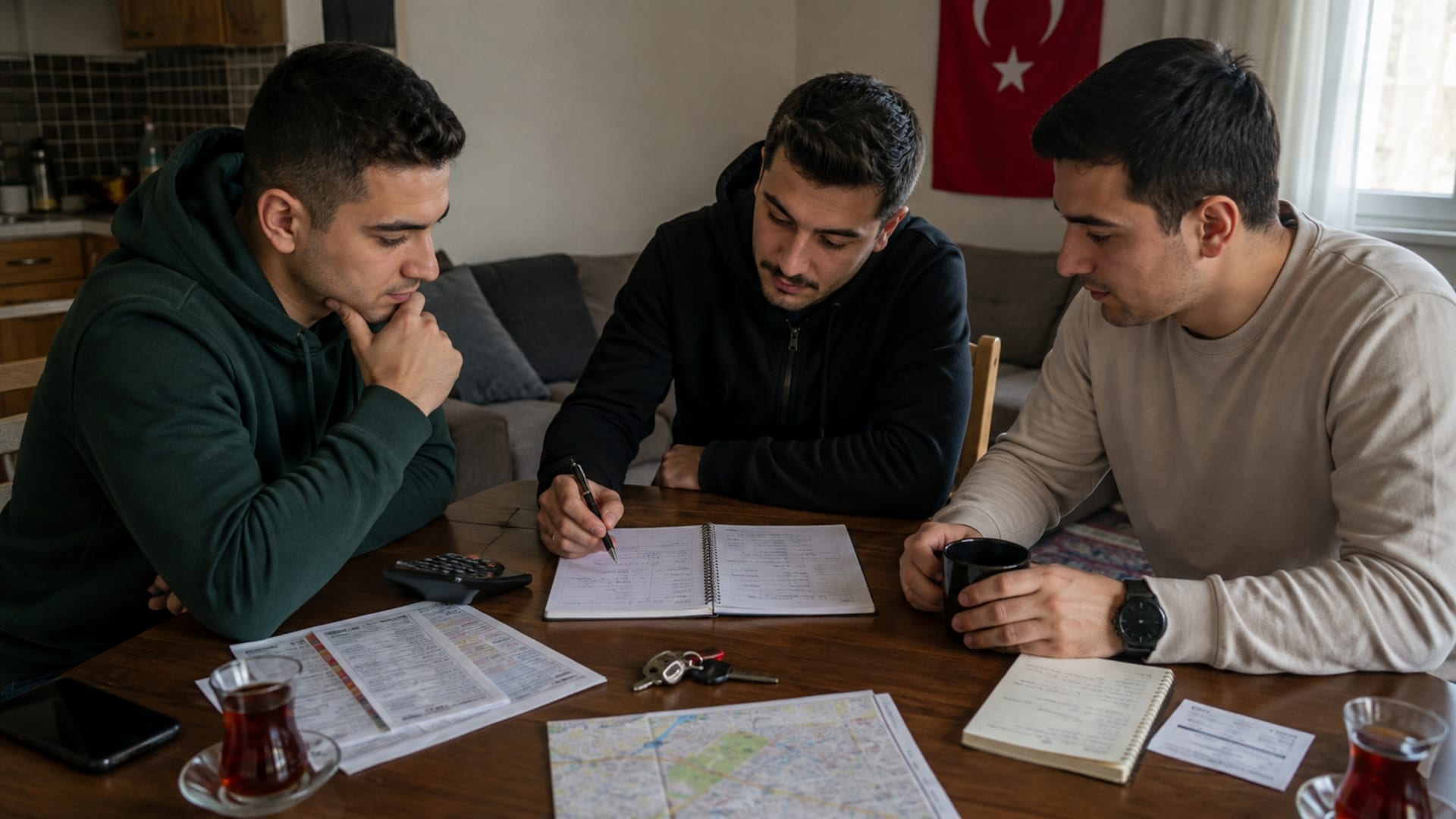 Ev giderleri ve ortak yaşam planını masada birlikte değerlendiren üç Türk asker adayı