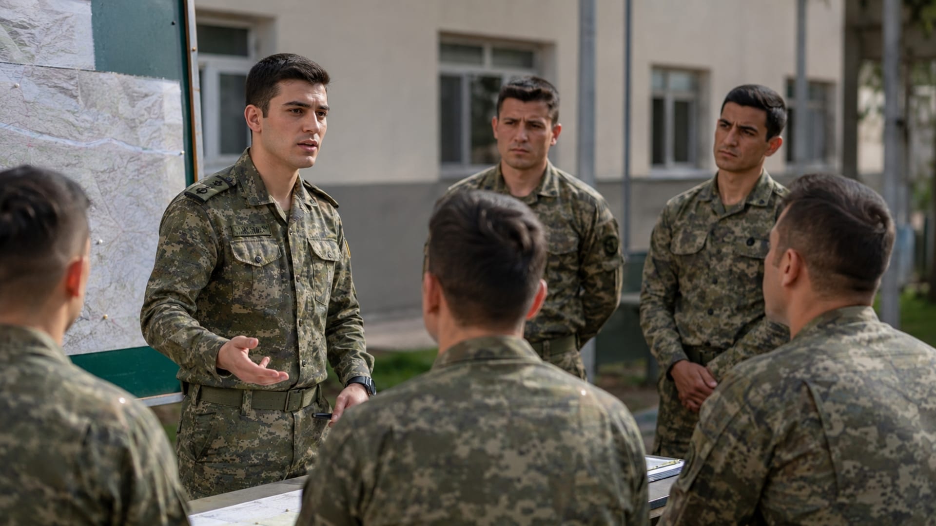 Kıtadaki görev ortamında personelle brifing yapan genç Türk asteğmen