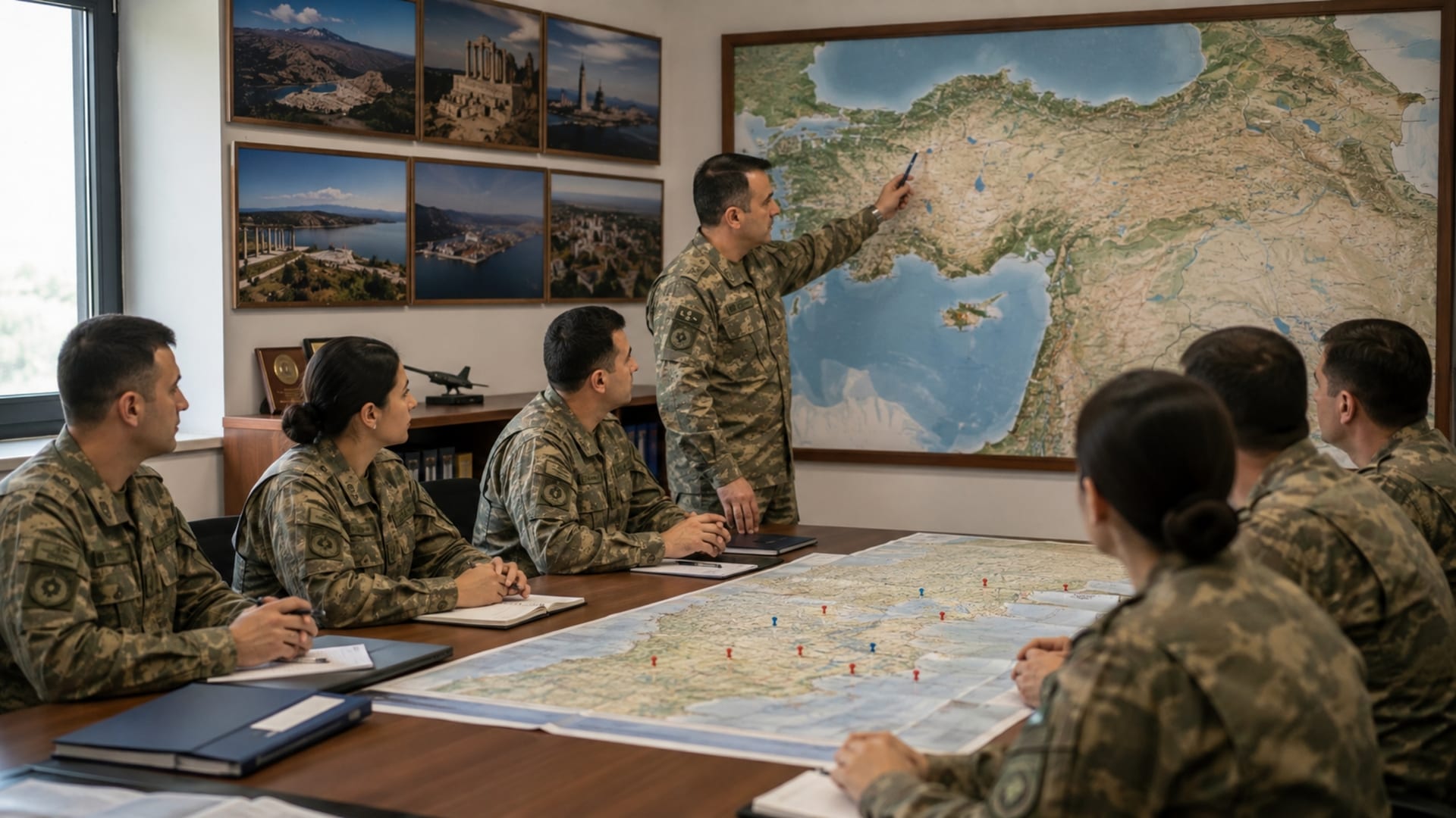 Türkiye genelindeki farklı görev bölgelerini harita üzerinden değerlendiren Türk askerî personel