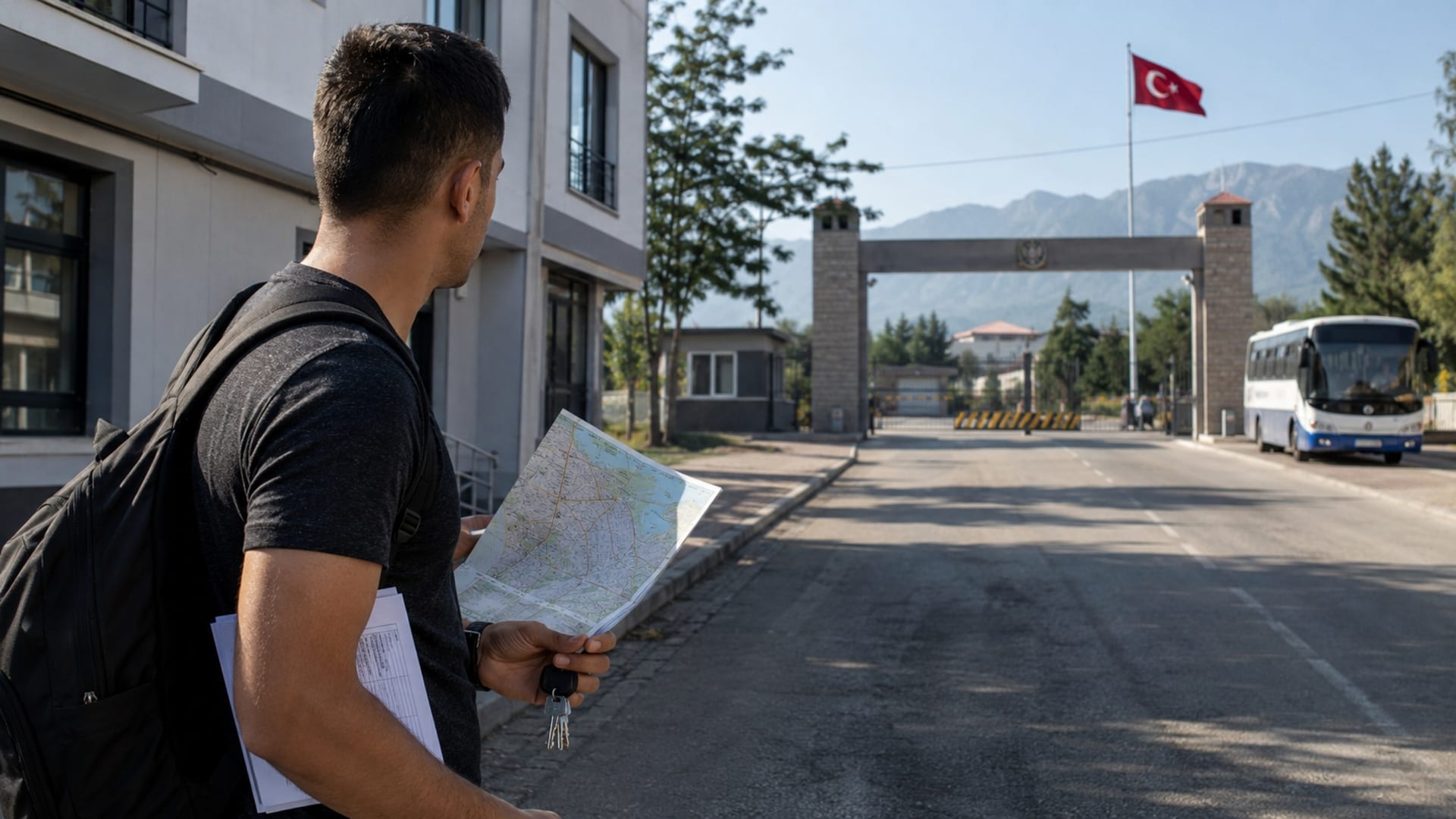 Birliğin bulunduğu bölgeyi ve ulaşım yolunu yerinde inceleyen Türk asker adayı
