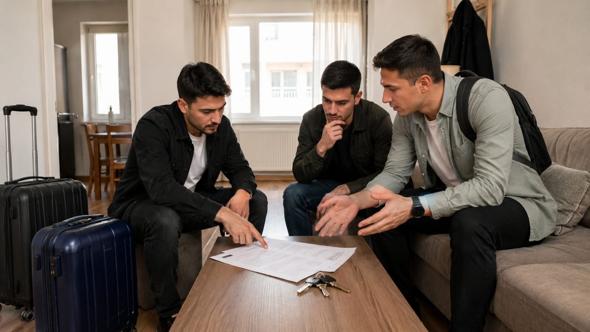 Aynı dönemde gelen arkadaşlarıyla evrak ve konaklama detaylarını konuşan Türk asker adayları