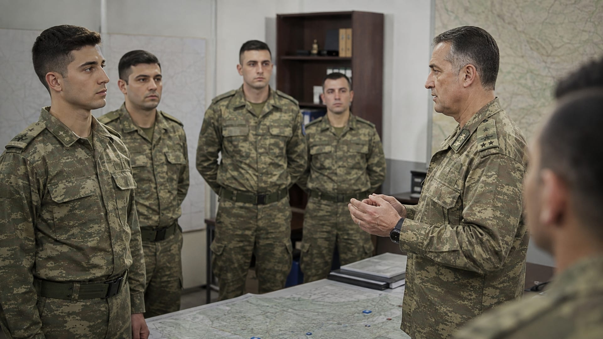 Emir komuta zinciri ve görev düzeni hakkında brifing alan Türk askerî personel