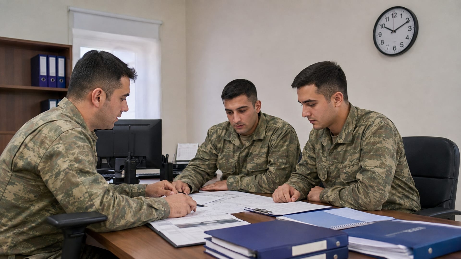 Birlikte günlük görev ve çalışma programını masa başında değerlendiren Türk askerî personel