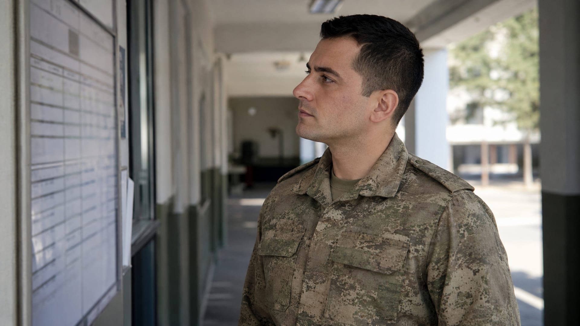 Masa başında görev planlamasına odaklanan, evrak inceleyen kamuflajlı erkek asker