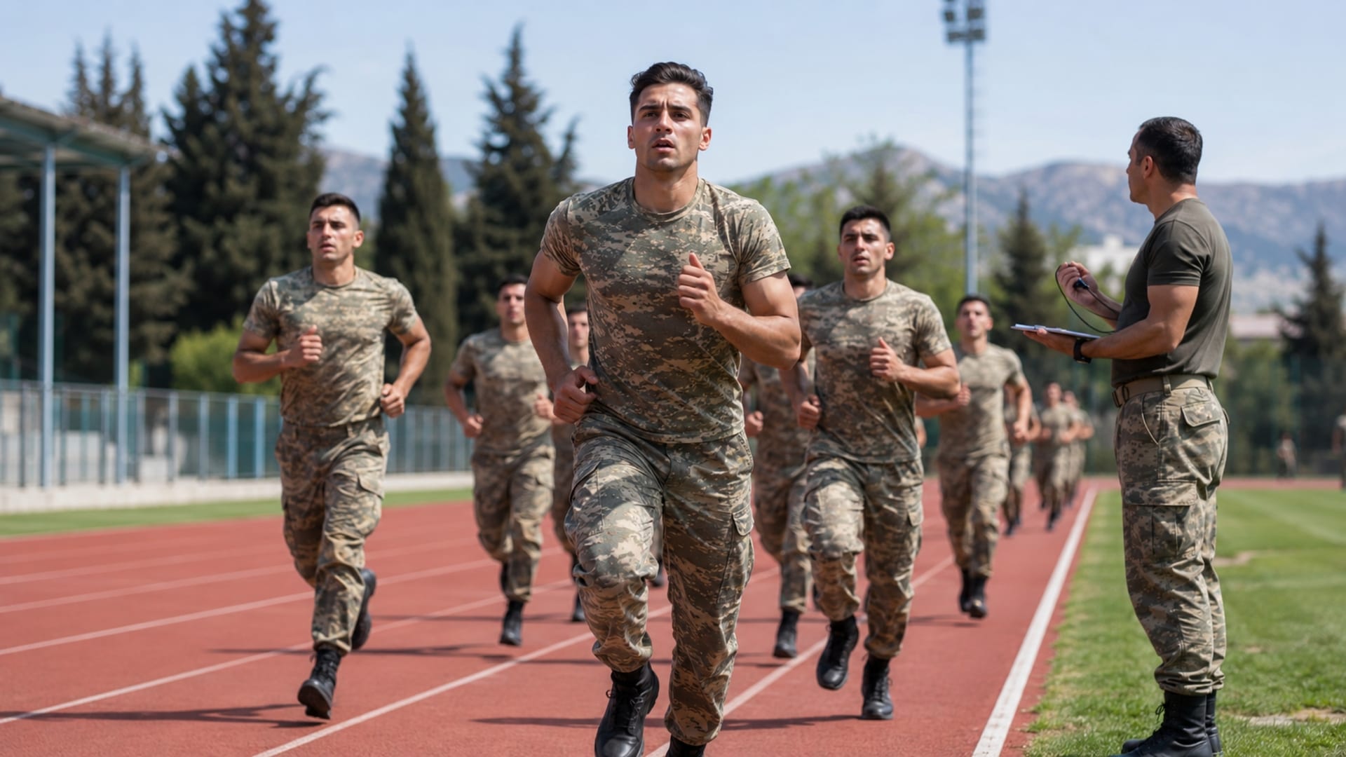 3 kilometre koşu değerlendirmesinde süreye karşı koşan Türk asker adayları