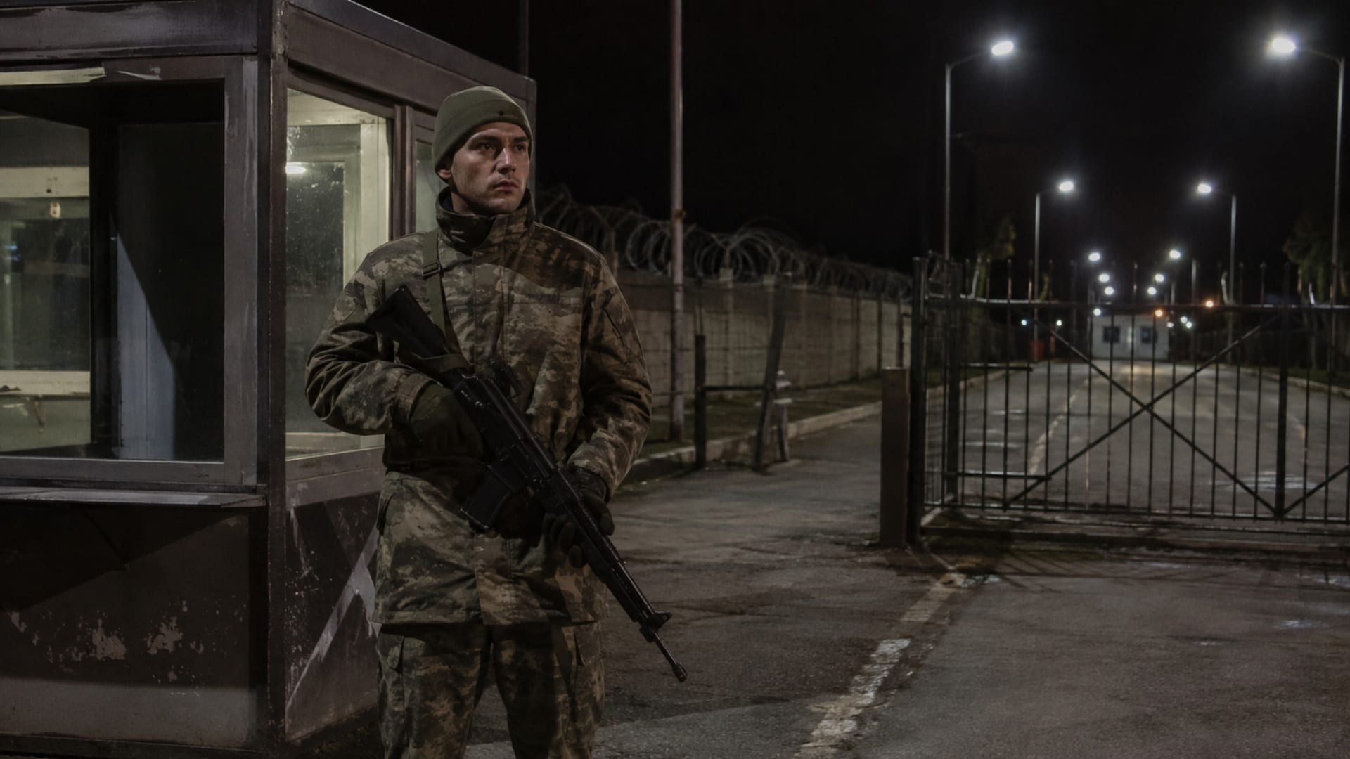 Gece saatlerinde askerî nöbet noktasında görev yapan Türk askerî personel