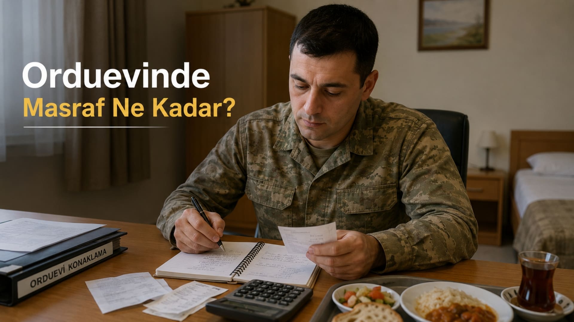 Orduevinde konaklama ve yemek masraflarını hesaplayan Türk askerî personel