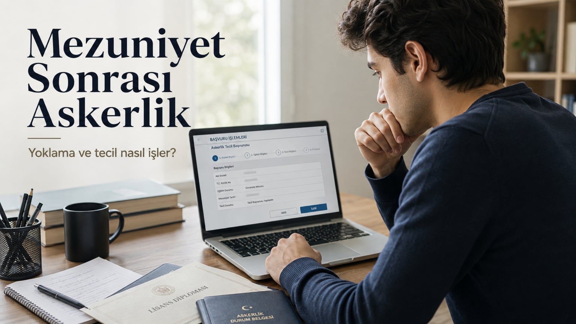 Üniversite mezuniyetinden sonra askerlik tecili ve yoklama tarihini e-Devlet üzerinden kontrol eden genç erkek