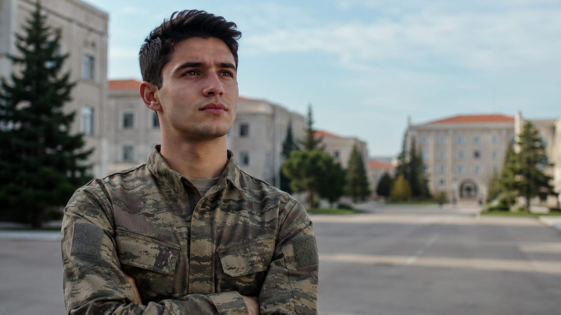 Görev yerine uyum ve bir yıllık hizmet sürecini düşünürken kışla avlusunda duran kamuflajlı Türk askerî personel