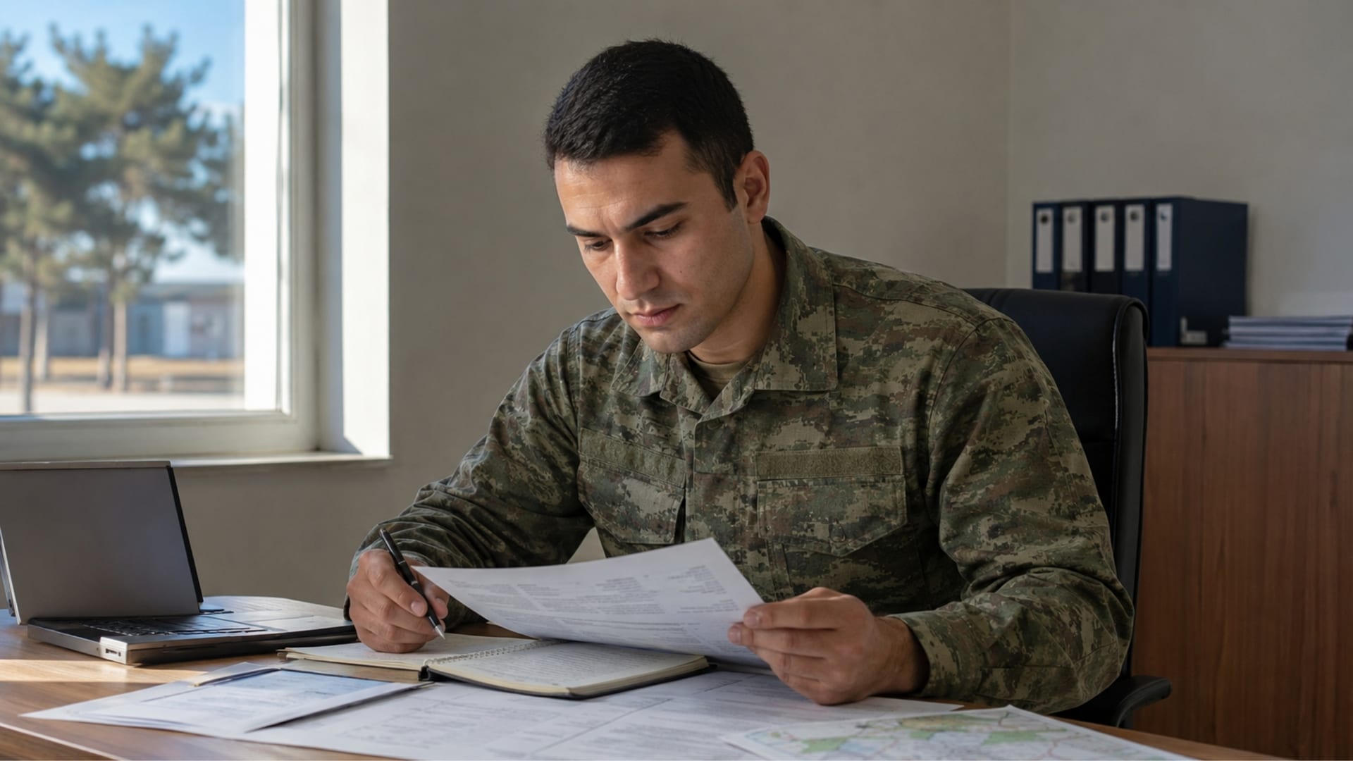 Askerî ofiste evrak ve görev takibi yaparak kurumsal çalışma deneyimi kazanan Türk askerî personel