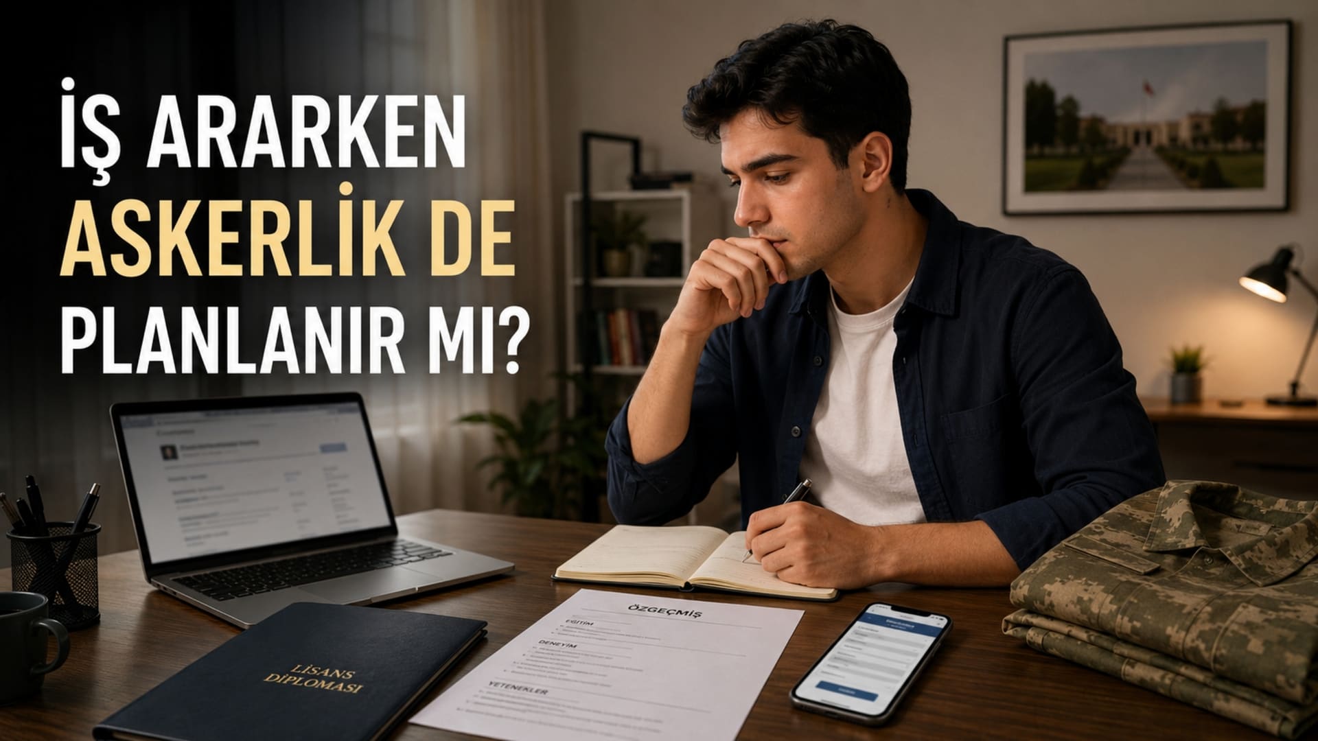 Mezuniyet sonrası aynı anda iş arama ve yedek subaylık seçeneğini değerlendiren genç erkek
