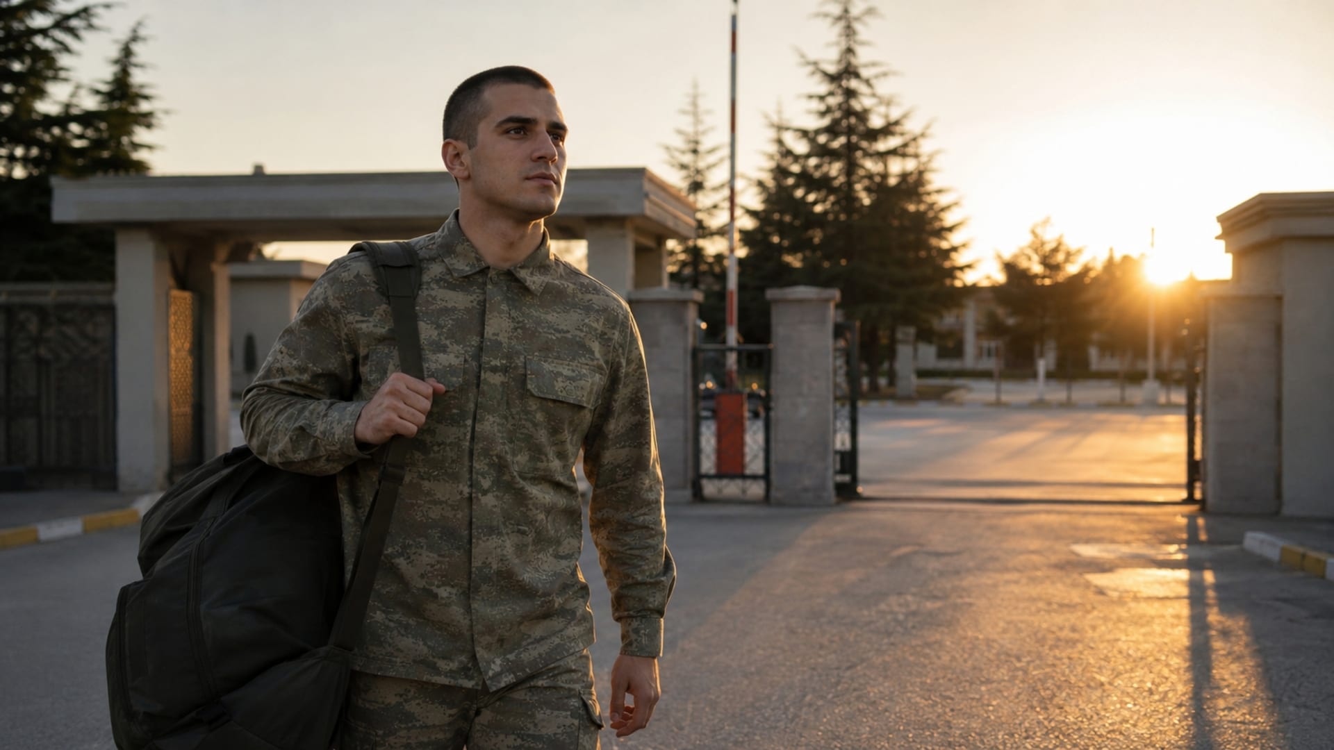 Askerî birliğe giriş yaparak yedek subaylık dönemine başlayan temiz tıraşlı Türk askerî personel