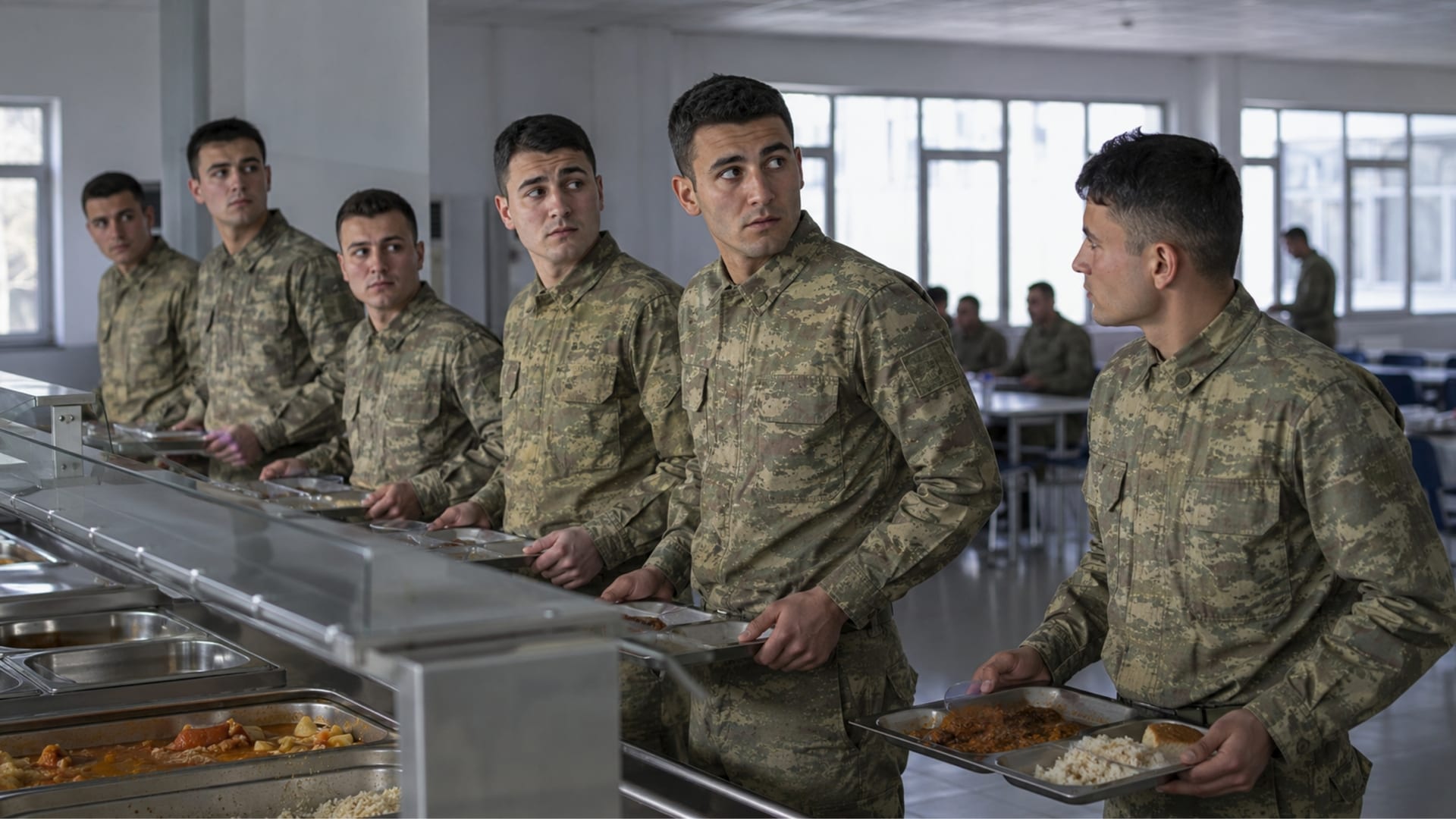 Kura sonrasında kalabalıktan uzaklaşıp yemekhanede tek başına oturarak görev yerini düşünen Türk askerî personel