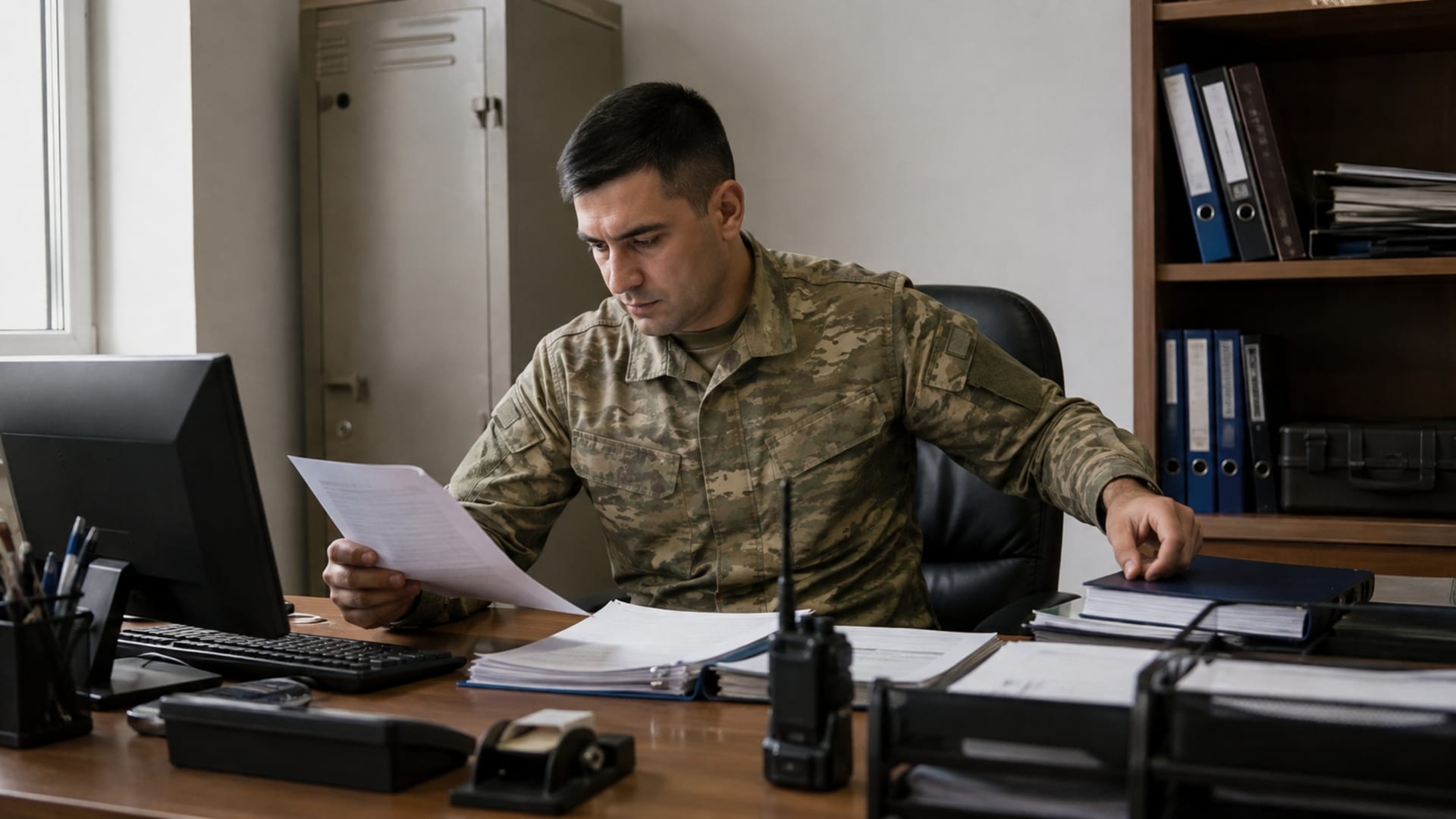 Askerî ofiste evrak ve görev takibini tek başına yürüten Türk askerî personel