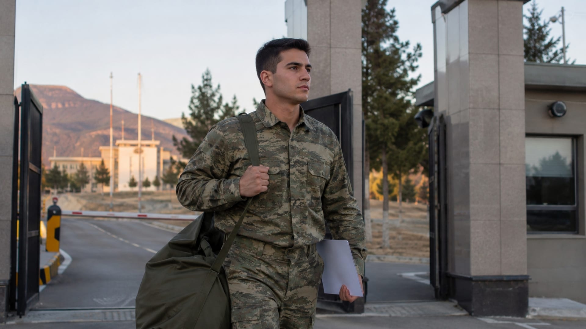 Jandarma eğitim birliğinin girişinde görev yapan Türk askerî personel