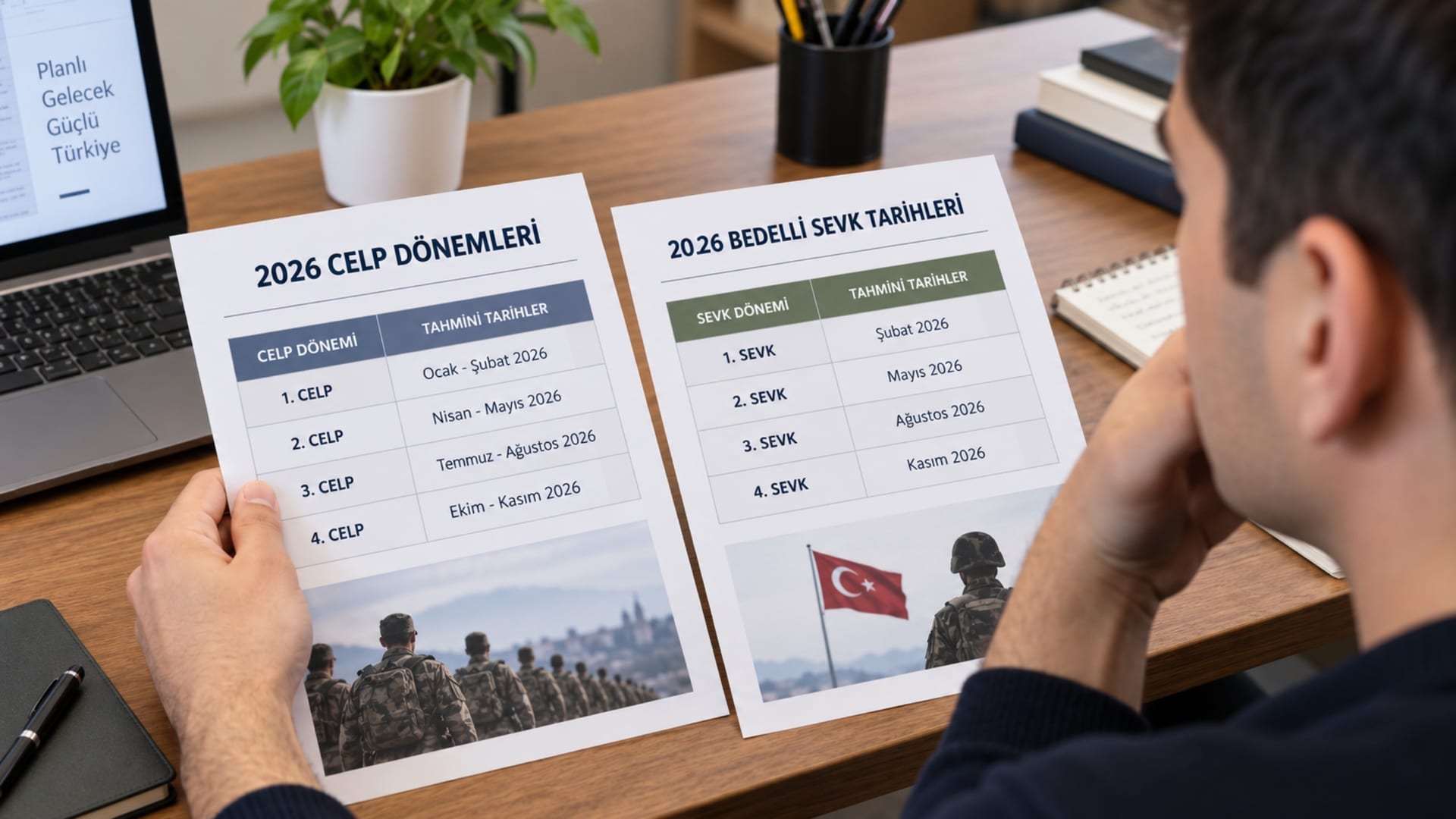 2026 genel celp dönemleri ile bedelli askerlik sevk tarihlerini iki ayrı takvim belgesi üzerinden karşılaştıran kişi