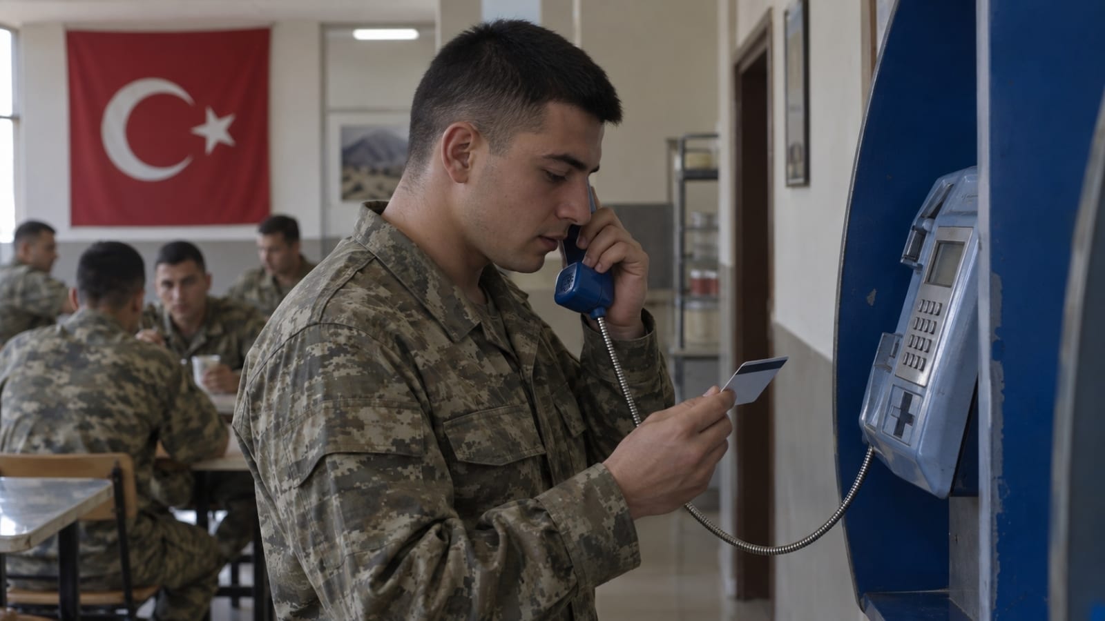 Ankesörlü telefonda telefon kartı kullanarak ailesini arayan askerlik yükümlüsü
