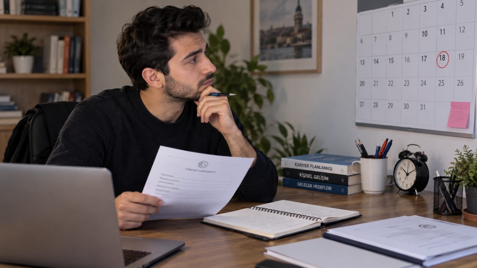 Erteleme bitişi ve askerlik tarihlerini takvim üzerinden kontrol ederek sonraki süreci planlayan üniversite mezunu yükümlü