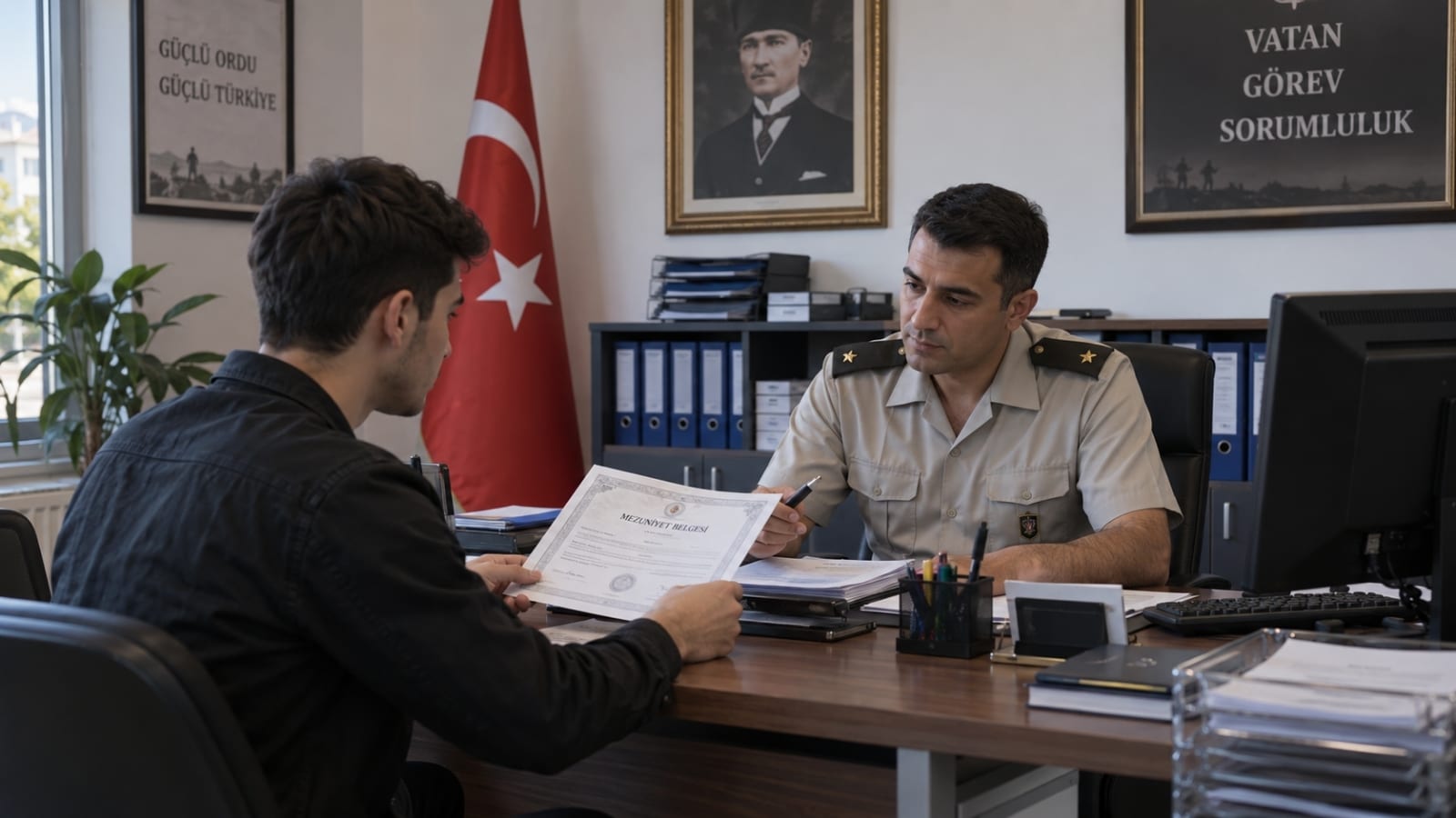Mezuniyet belgesini askerlik işlemleri kapsamında görevli personele sunarak eğitim bilgisinin kontrol edilmesini sağlayan yükümlü