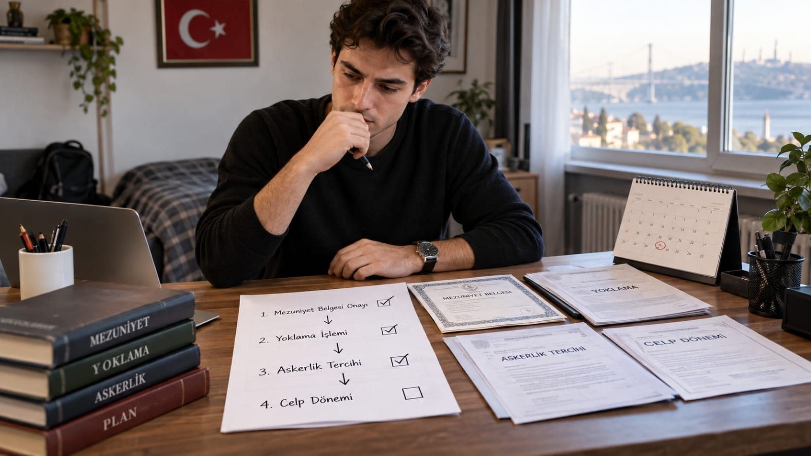 Mezuniyet kontrolü, yoklama, askerlik hizmet tercihi ve celp işlemlerini doğru sırayla planlayan üniversite mezunu yükümlü