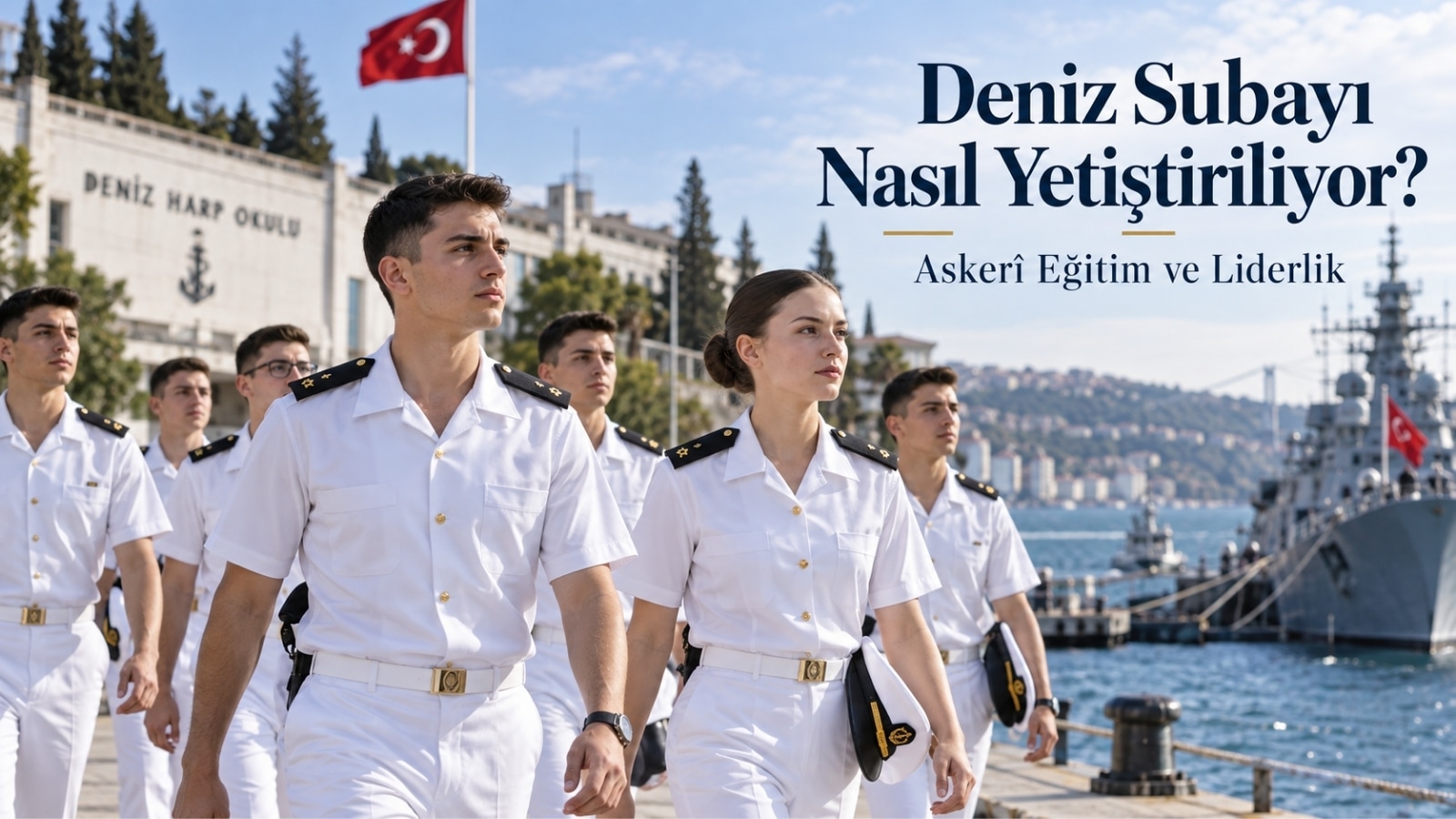 Deniz Harp Okulunda askerî eğitim ve liderlik faaliyetlerine katılan kadın ve erkek Harbiyeliler