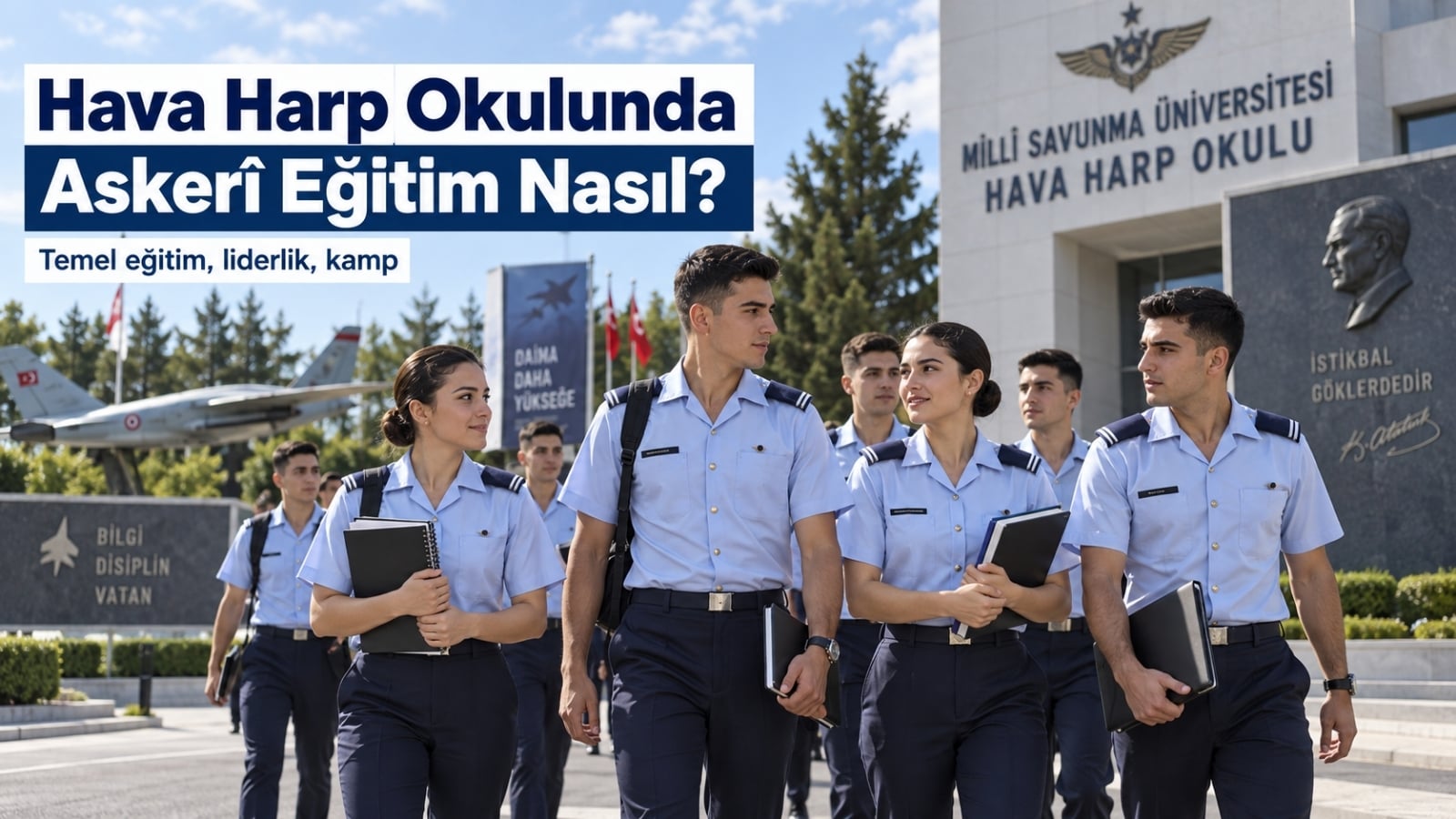 Hava Harp Okulunda temel askerlik, liderlik ve uygulamalı havacılık eğitimi alan Harbiyeliler