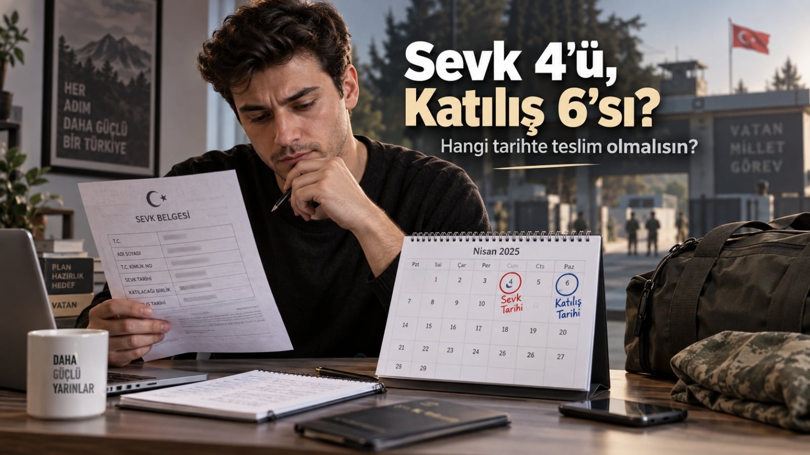 Bedelli askerlik sevk belgesindeki sevk tarihi, yol süresi ve birliğe katılacağı tarihi karşılaştıran askerlik yükümlüsü