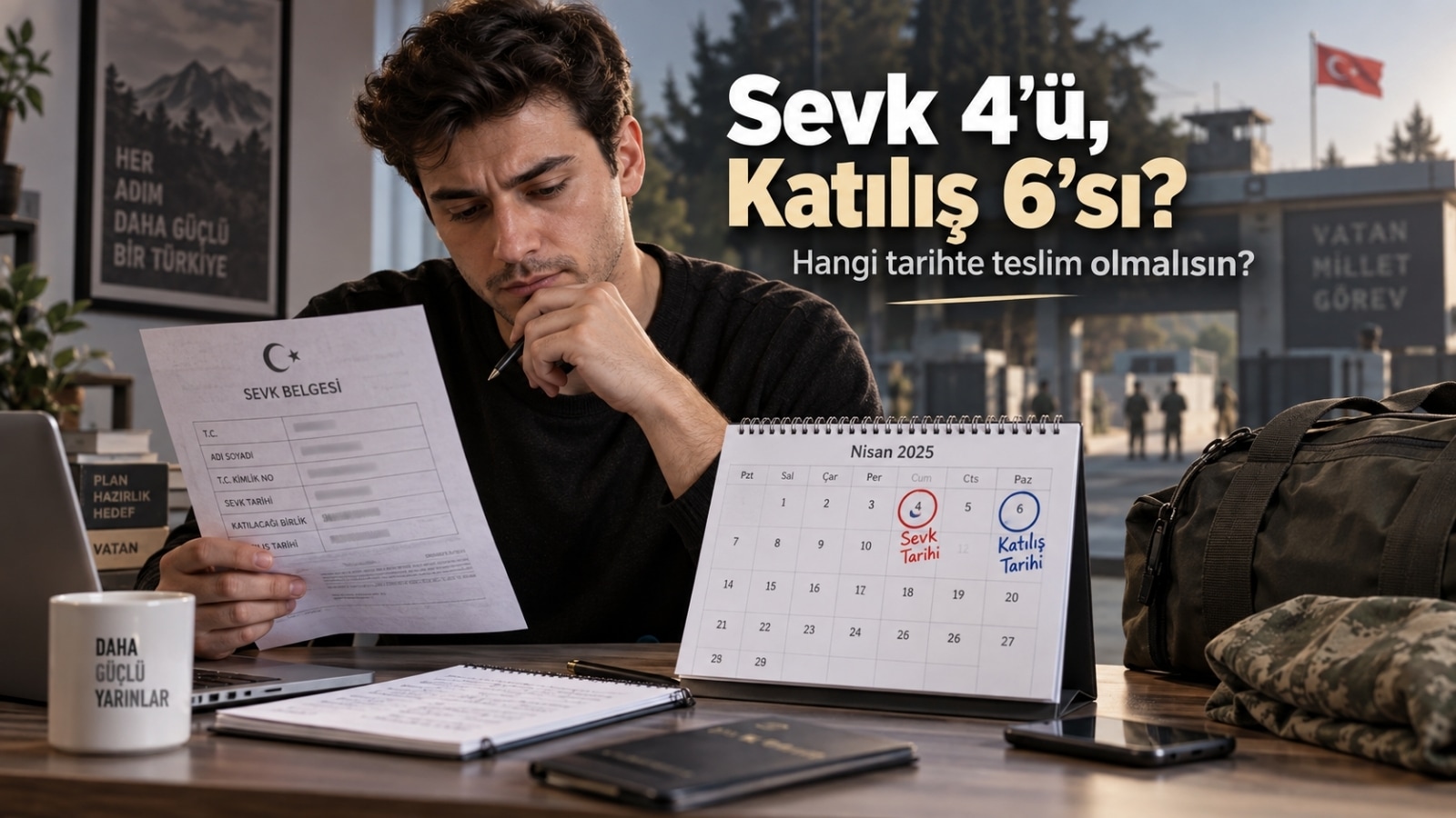 Bedelli askerlik sevk belgesindeki sevk tarihi, yol süresi ve birliğe katılacağı tarihi karşılaştıran askerlik yükümlüsü