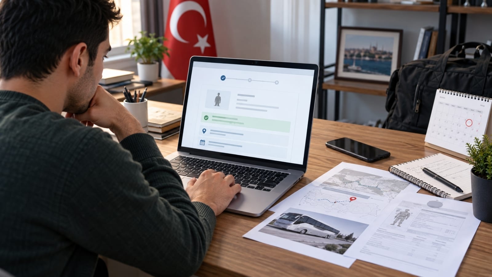Bedelli askerlik sınıflandırma sonucunu ve sevk bilgilerini bilgisayar üzerinden kontrol eden yükümlü.