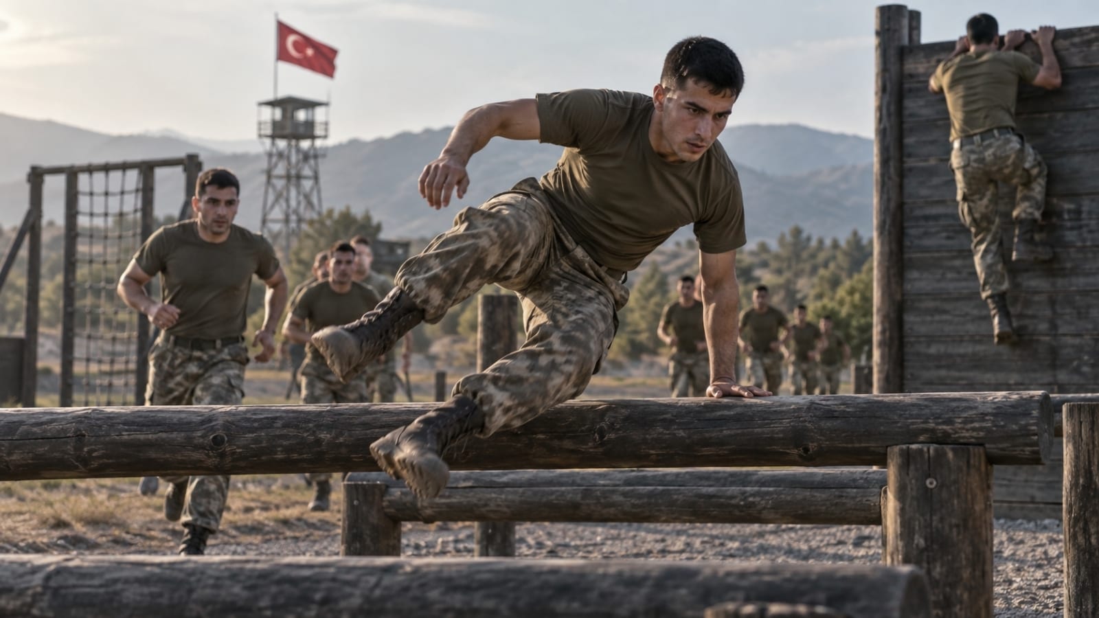 Engel parkurunda eğitim yapan asker adayları, spor bilimleri ve BESYO mezunlarının yedek subaylıkta öne çıkışını temsil ediyor.