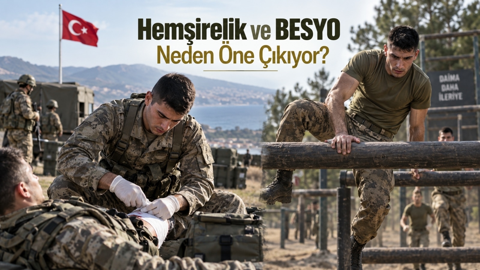 Yedek subaylıkta hemşirelik ve spor bilimleri mezunlarının mesleki niteliklerini temsil eden rütbesiz asker adayları.