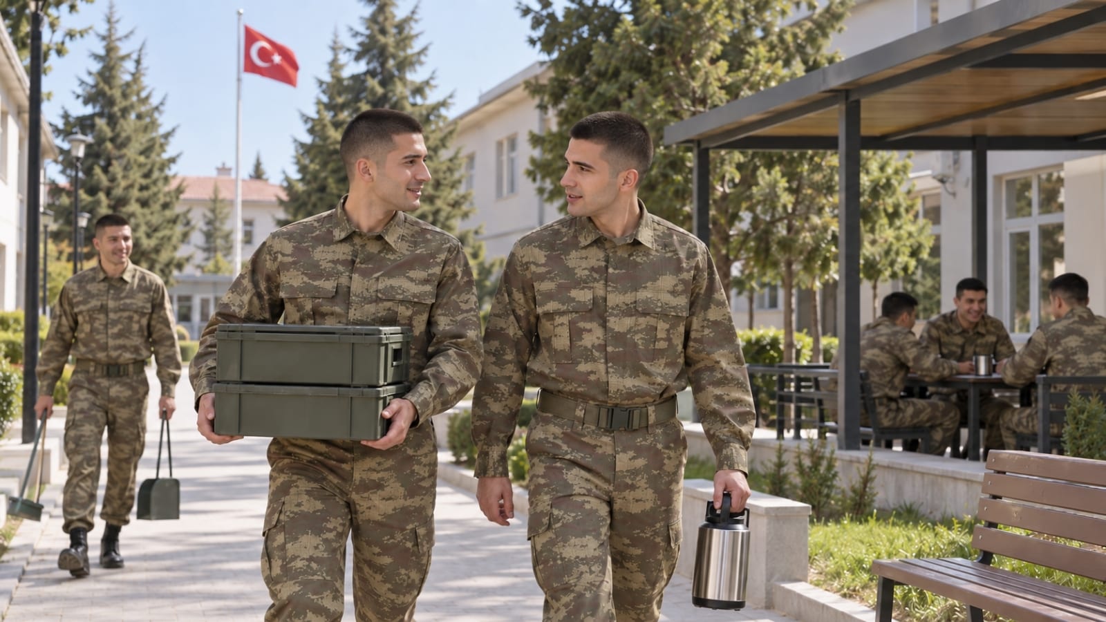 Ankara’daki sosyal tesiste günlük görevlerini yapan rütbesiz erler.