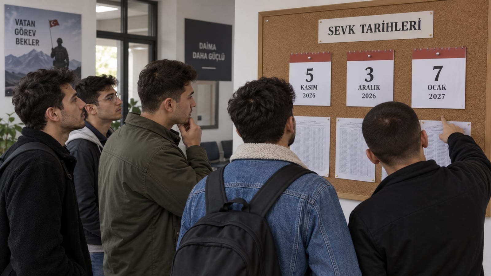 Kasım 2026 celbi için 5 Kasım, 3 Aralık ve 7 Ocak sevk tarihlerini inceleyen asker adayları.
