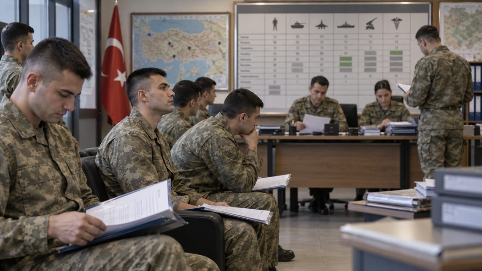 TSK personel ihtiyacı ve branş planlaması için evrak inceleyen askerî değerlendirme kurulu.