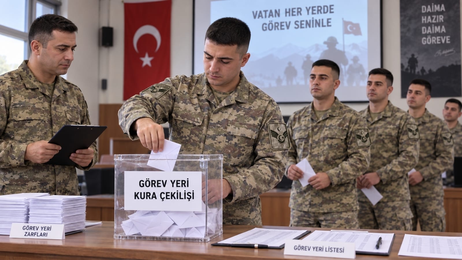 Yedek astsubay adaylarının görev yeri kurasına katıldığı askerî kura çekilişi.