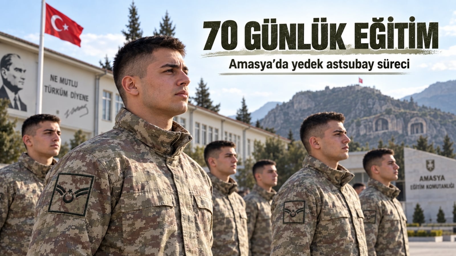 Amasya’da yaklaşık 70 günlük yedek astsubay eğitimine katılan askerî personel adayları.