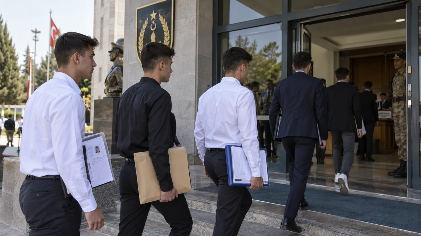 MSÜ Astsubay Meslek Yüksekokulu kesin kayıt işlemleri için belgeleriyle okula gelen adaylar.