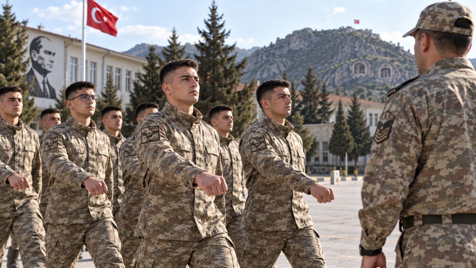 Amasya’daki yedek astsubay eğitiminde düzen ve yürüyüş çalışması yapan adaylar.