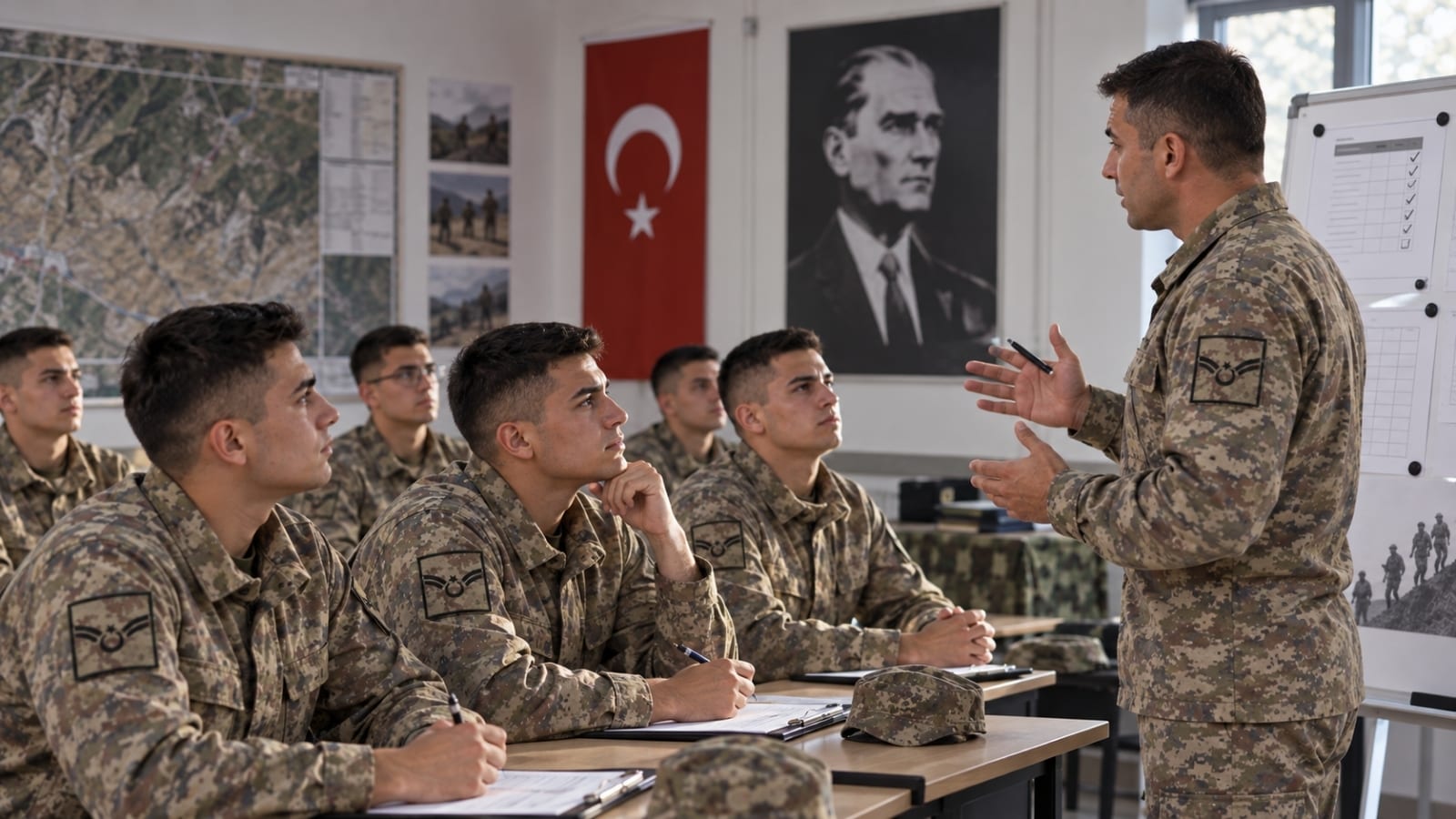 Yedek astsubay adaylarının eğitim ve değerlendirme sürecine ilişkin sınıf içi bilgilendirme.