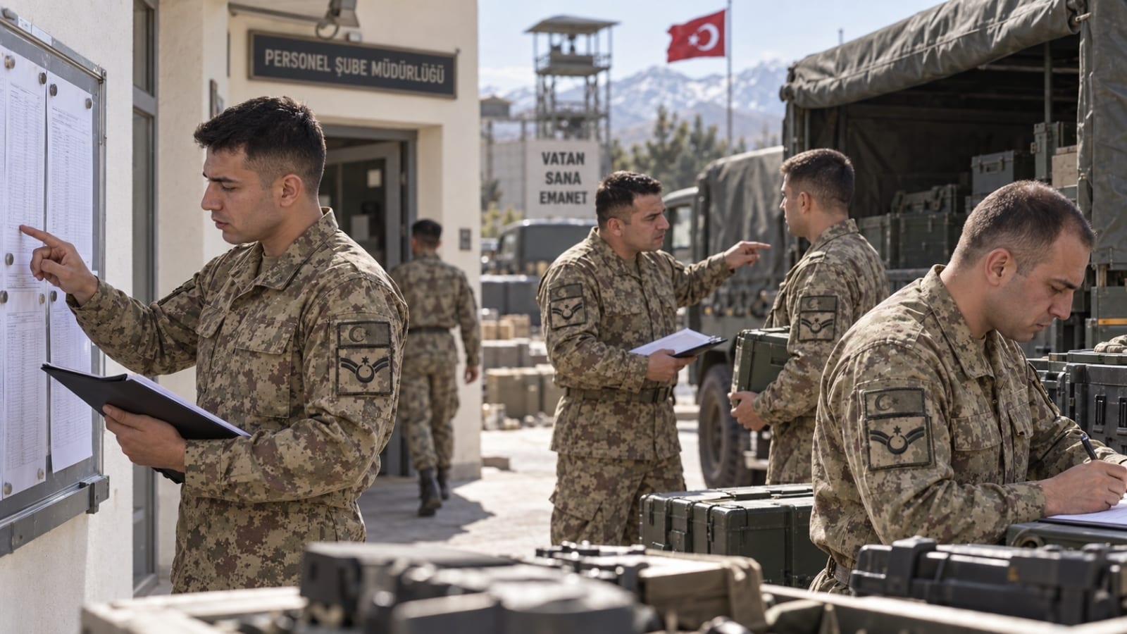Birlik ihtiyacına göre farklı görevlerde çalışan yedek astsubayların günlük faaliyetleri.