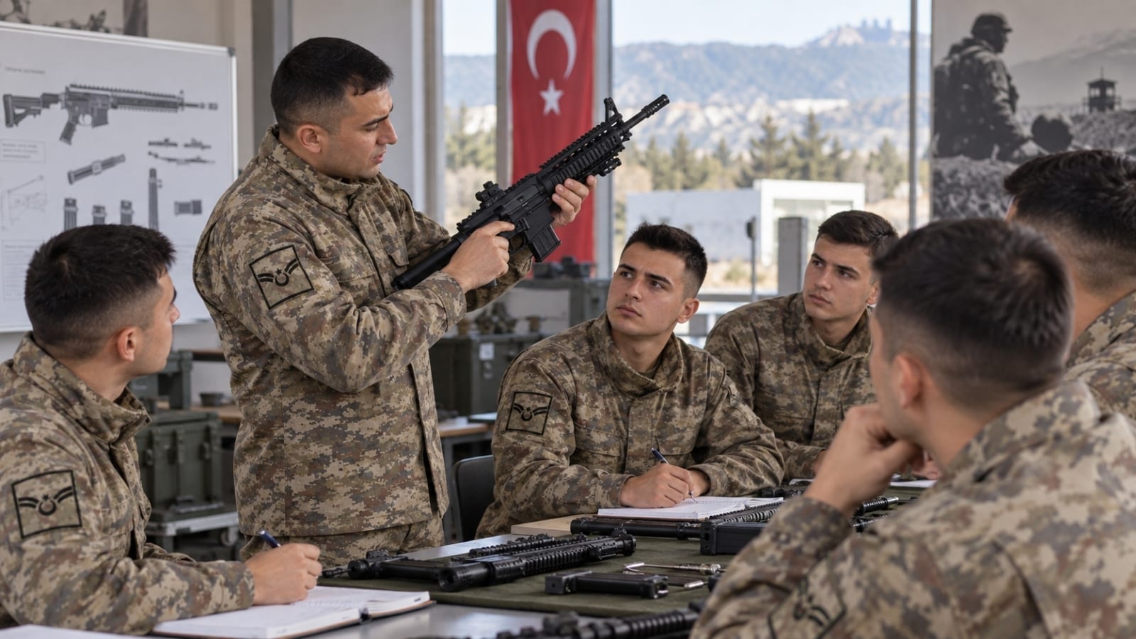 Yedek astsubay eğitiminde temel silah eğitimi ve uygulamalı değerlendirmeye katılan adaylar.