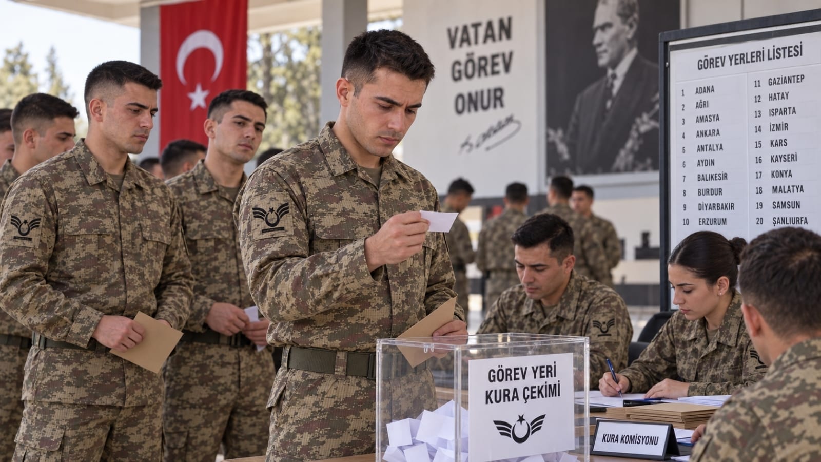 Yedek astsubay adaylarının görev yeri kurasına katıldığı ve kura sonucunu beklediği an.