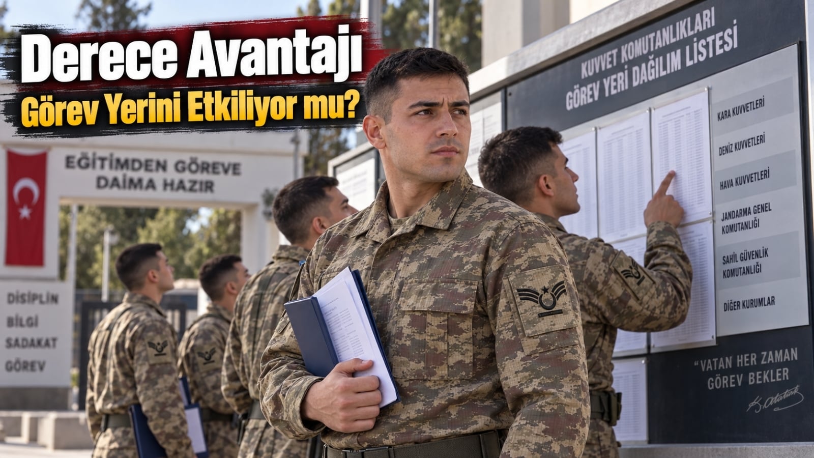 Yedek astsubay eğitiminde derece sıralamasının görev yeri seçimine etkisini gösteren adaylar ve görev yeri listesi.