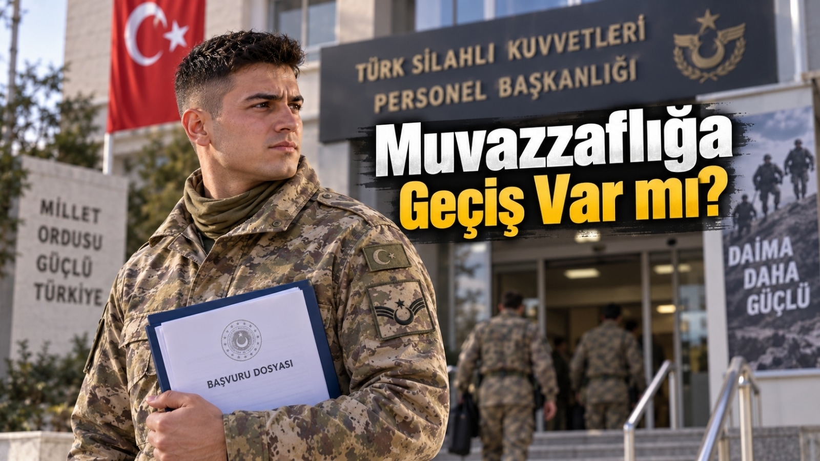 Yedek astsubaylıktan muvazzaf astsubaylığa geçiş için başvuru dosyasıyla personel merkezine gelen astsubay astçavuş.